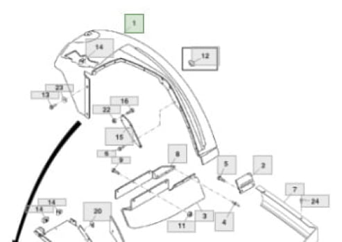 RE267634 - PARALAMA EXTERNO ESQUERDO JOHN DEERE 7195J / 7200J / 7210J / 7230J - RE267634